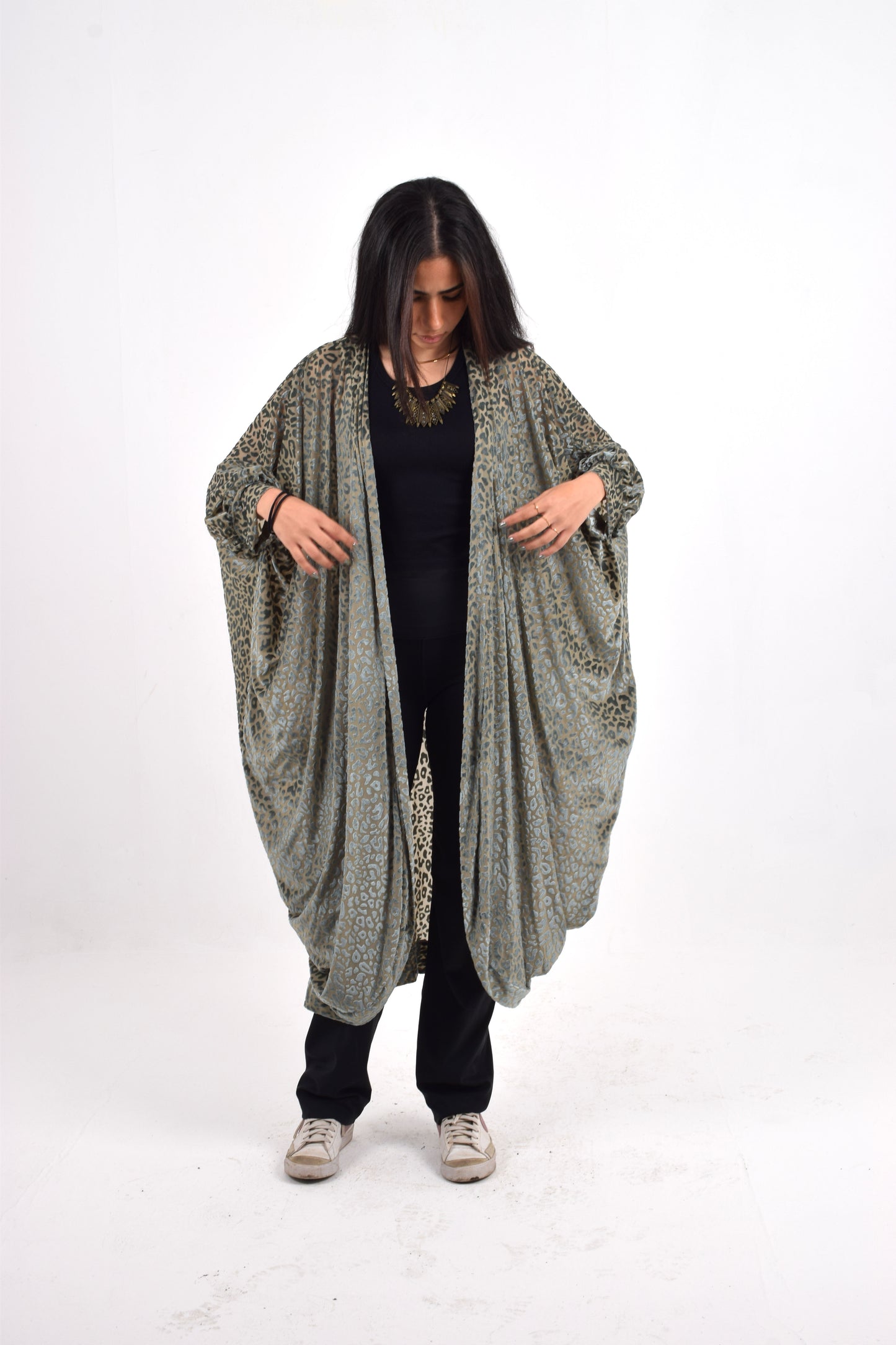 Grey Cheetah Draped Kimono