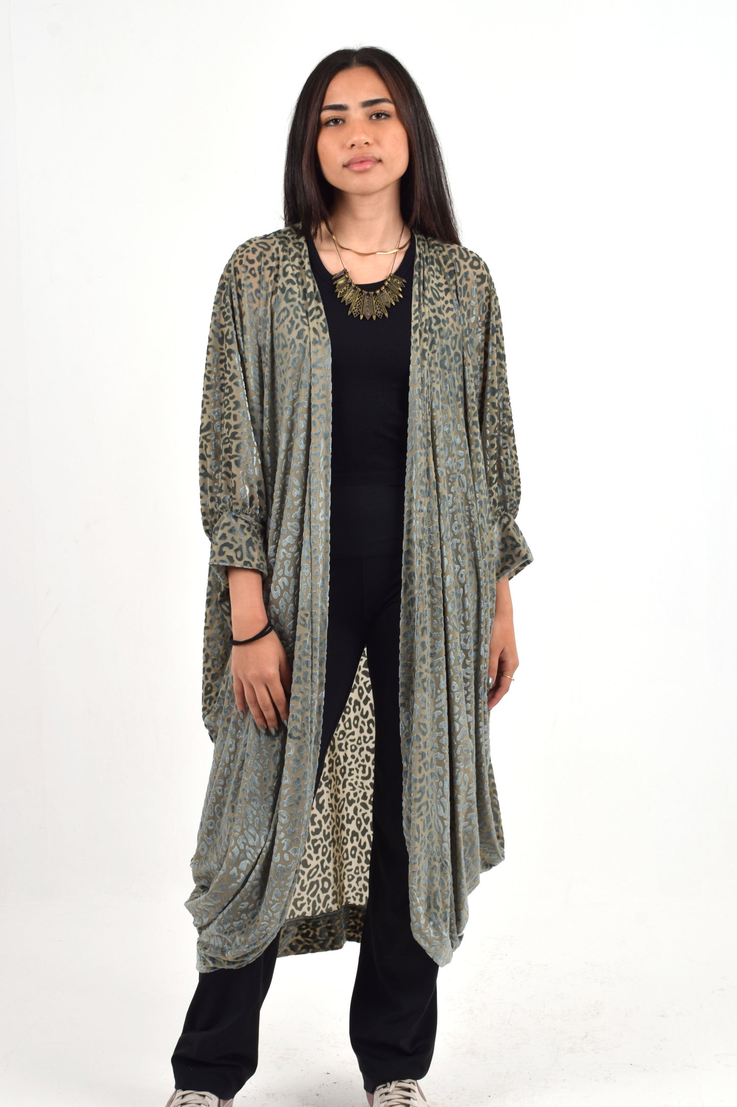 Grey Cheetah Draped Kimono