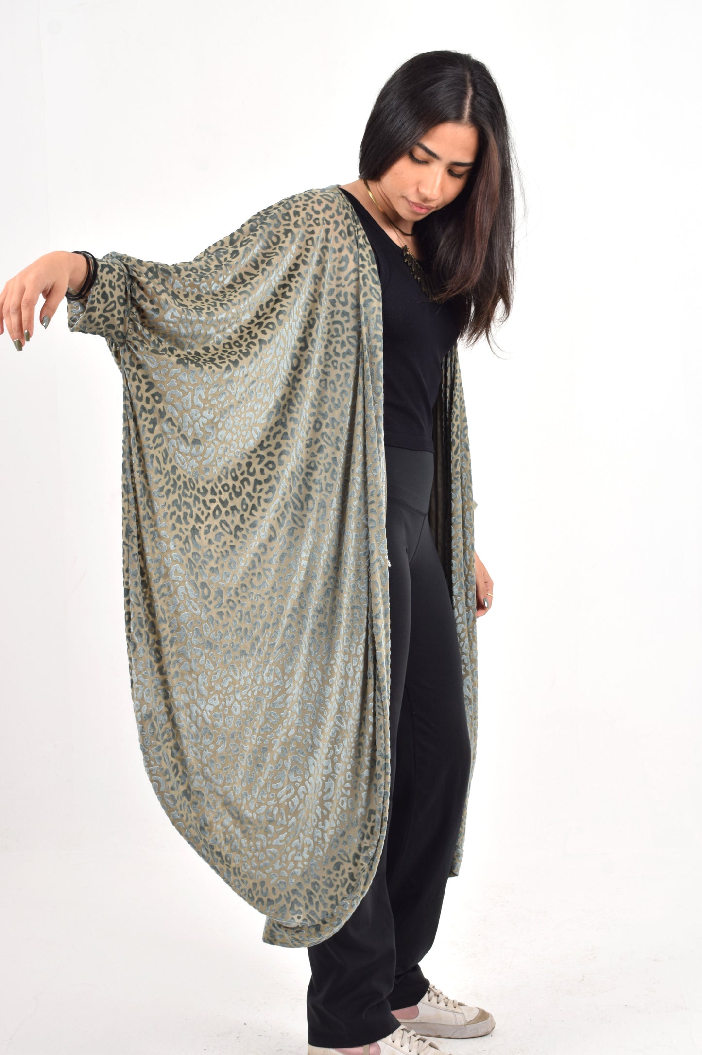 Grey Cheetah Draped Kimono