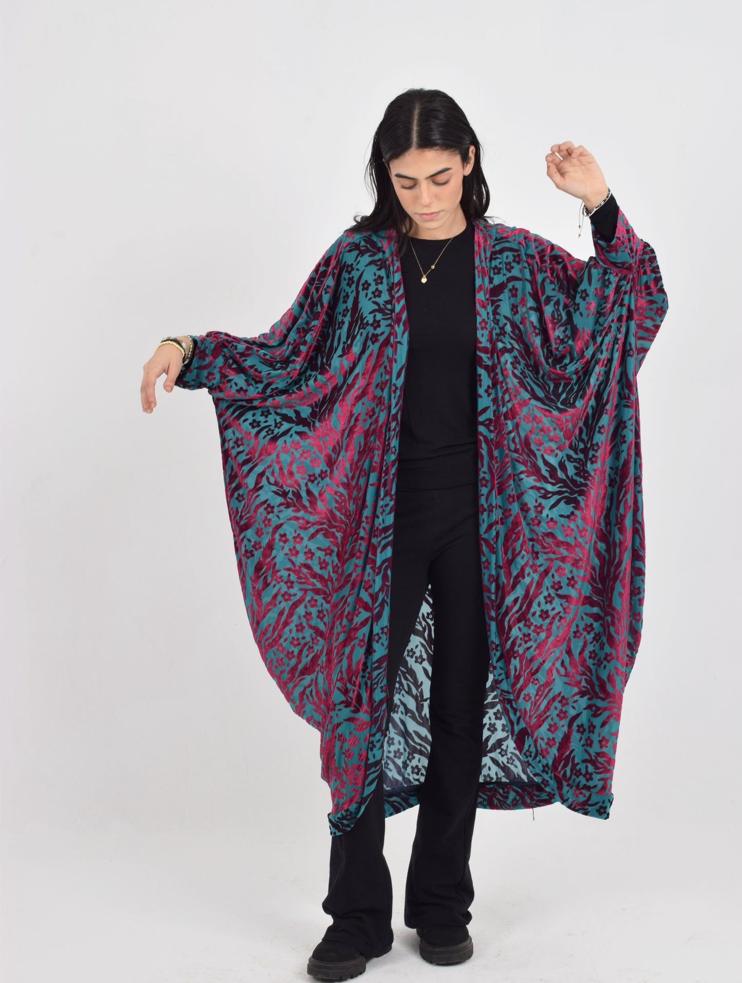 Magenta Floral Draped Kimono