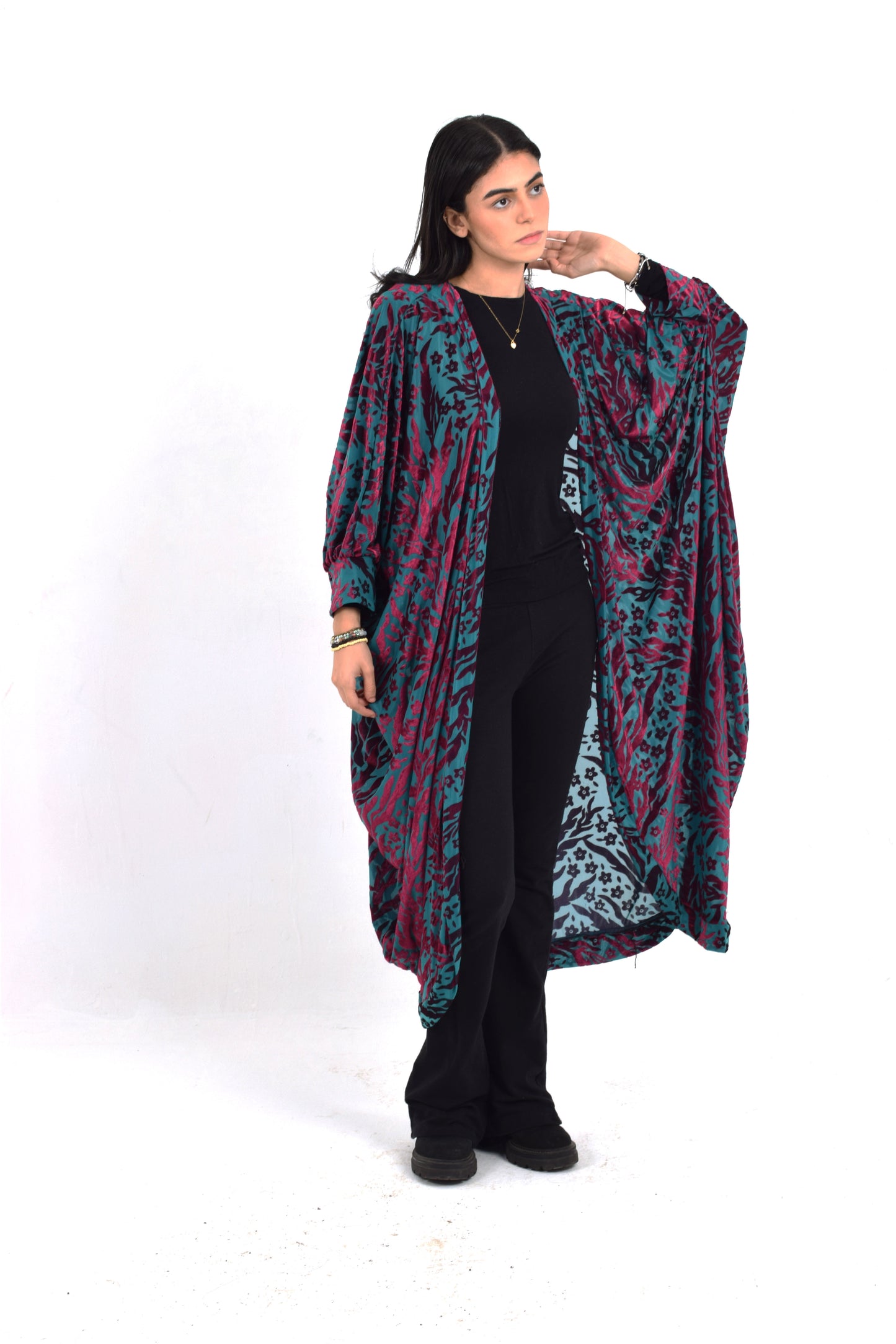 Magenta Floral Draped Kimono