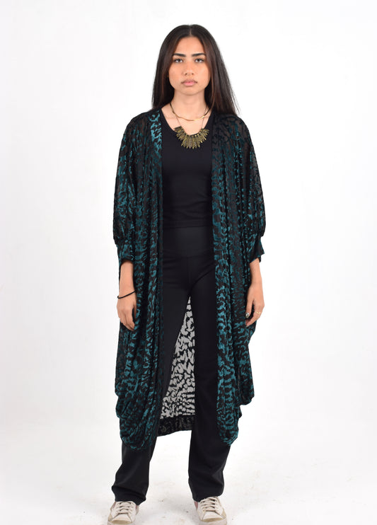 Teal Zebrah Draped Kimono