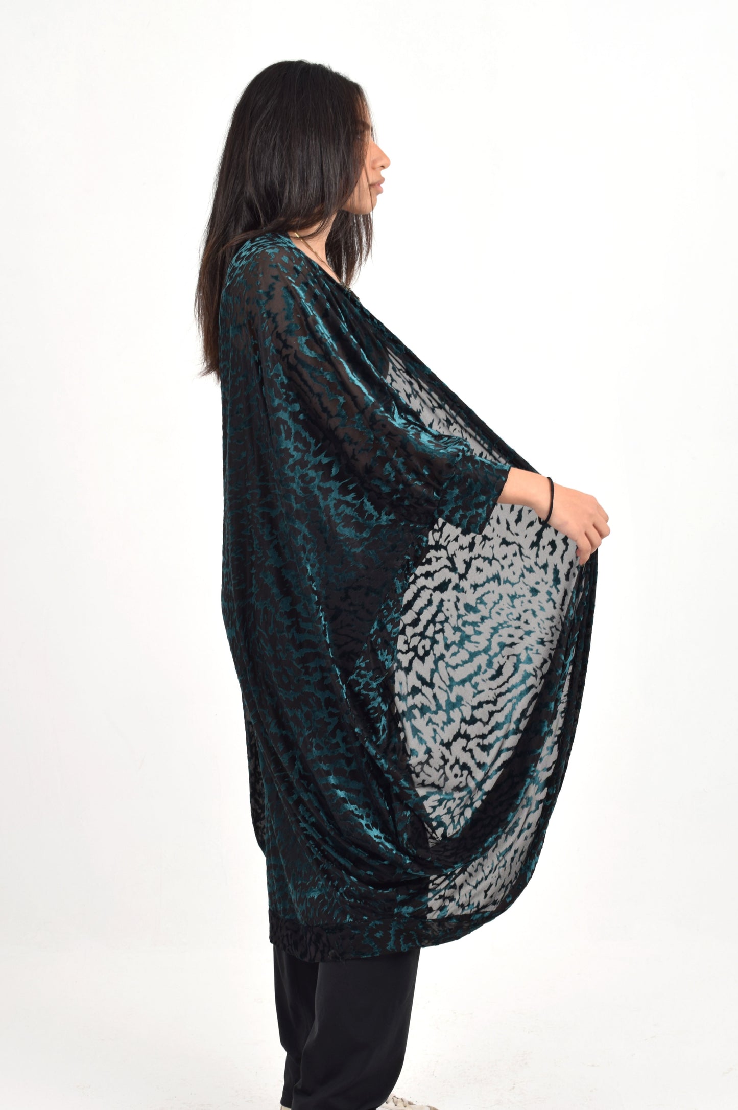 Teal Zebrah Draped Kimono