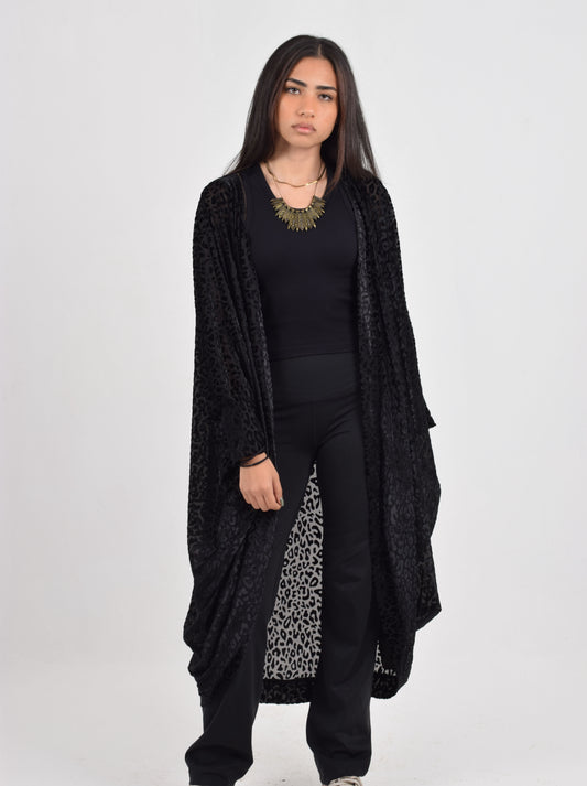 Black Cheetah Draped Kimono