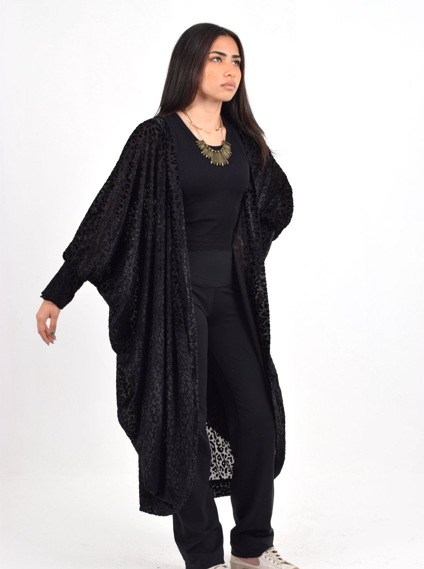 Black Cheetah Draped Kimono