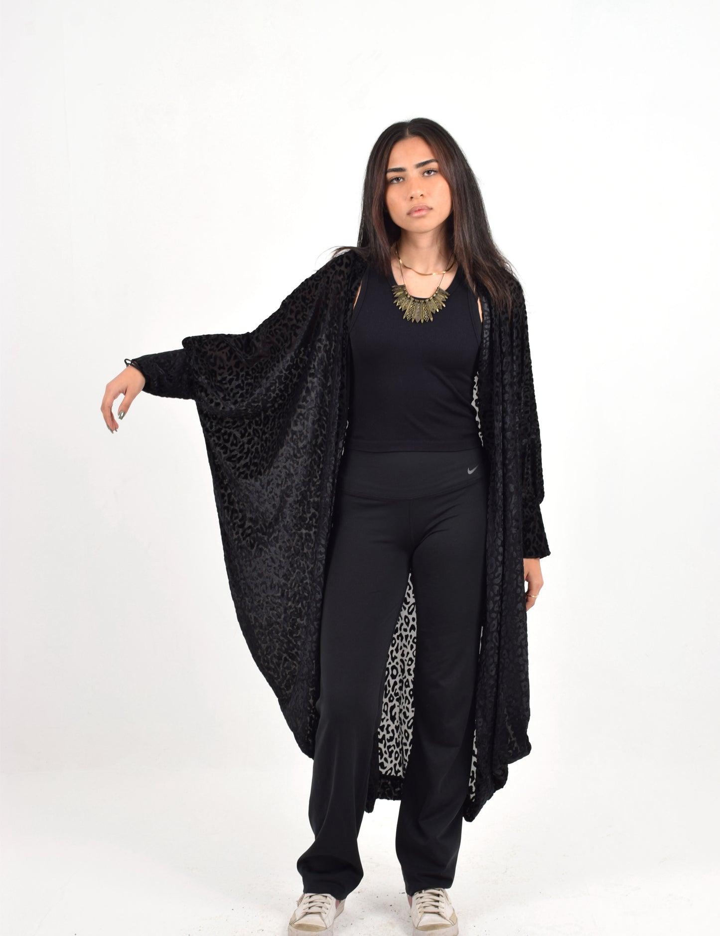 Black Cheetah Draped Kimono