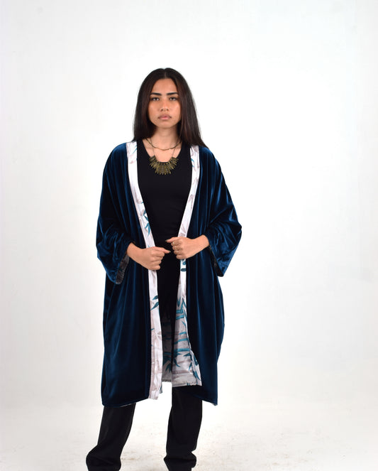 Navy Blue Bamboo Reversible Kimono