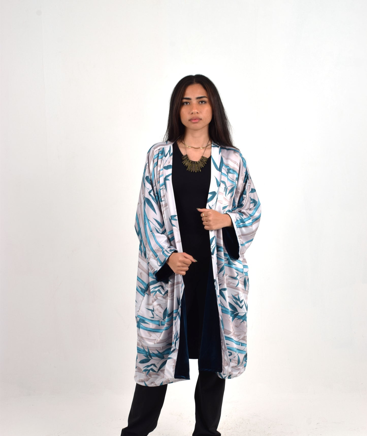 Navy Blue Bamboo Reversible Kimono