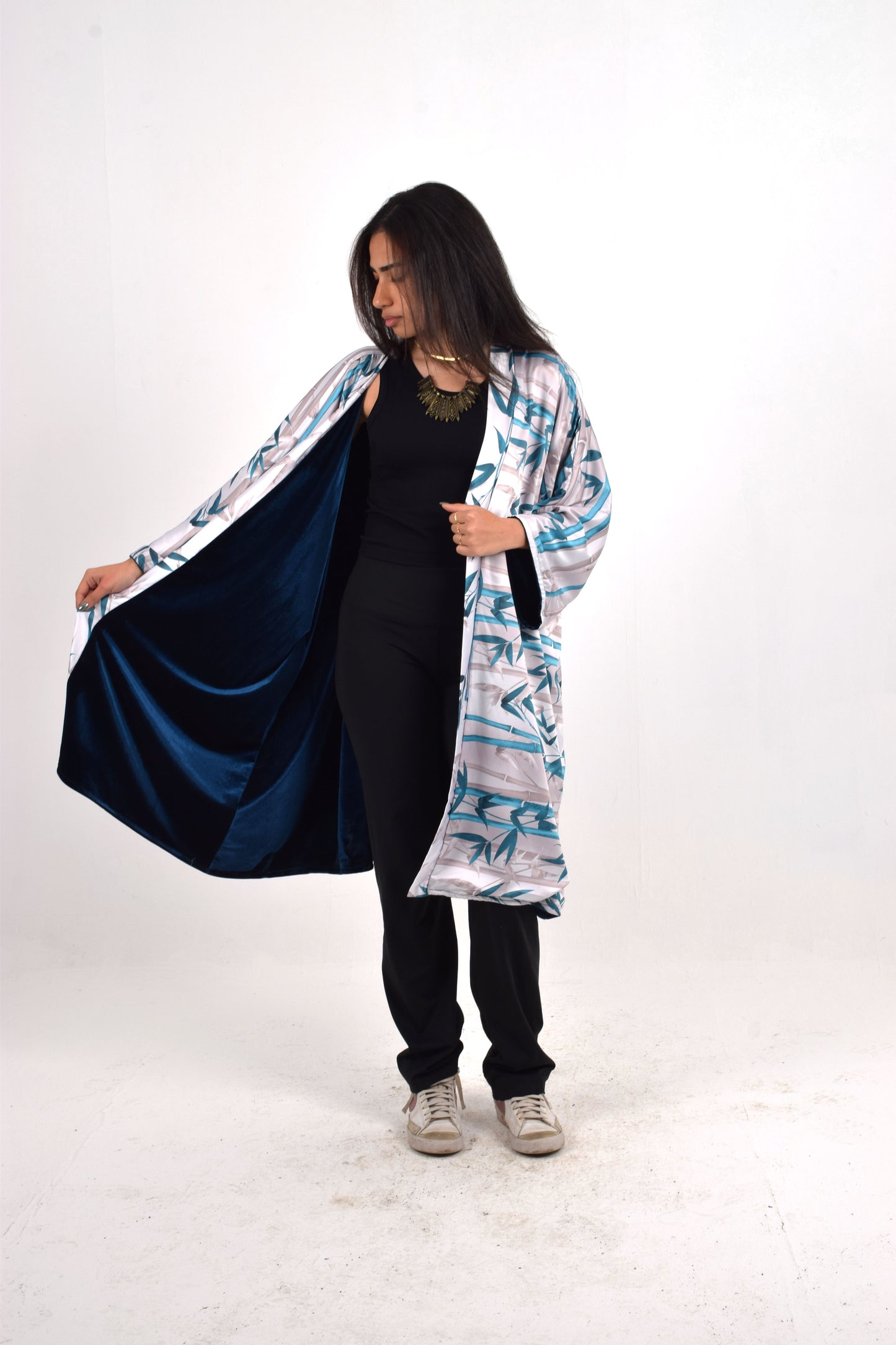 Navy Blue Bamboo Reversible Kimono